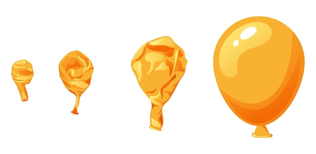 Proceso de soplado de globos de goma globo de látex no inflado aislado sobre fondo blanco dibujado animado