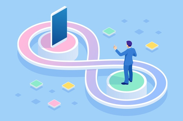 Proceso de tecnología isométrica de desarrollo de software Desarrollo web y codificación Sitio web de desarrollo multiplataforma