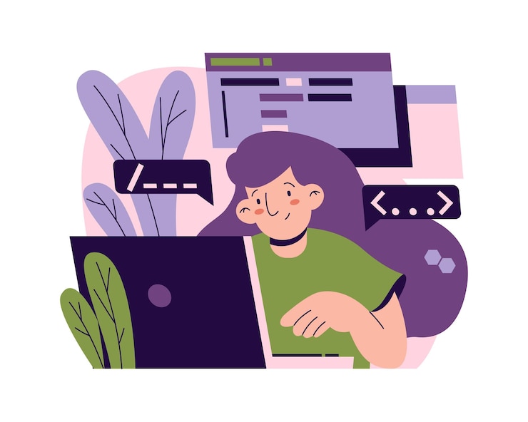 Vector proceso de trabajo de desarrollo de software de mujer