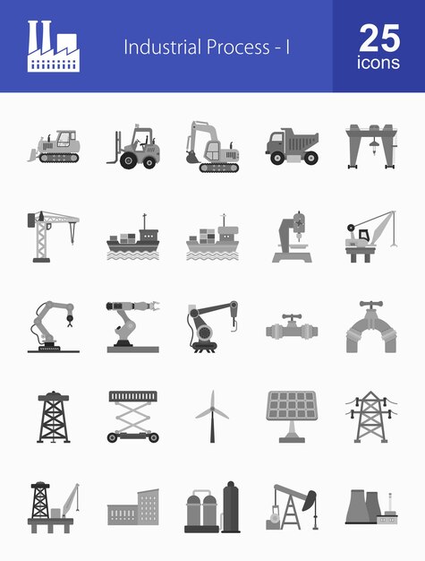 Procesos industriales y iconos de fabricación