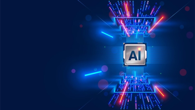 Processor with integration AI AI Letters on chip CPU connected to data storage Artificial intelligence technology in electronic chip Data processing by artificial intelligence chip AI hardware