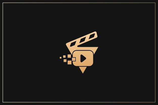 producción de películas multimedia logotipo de marca oro