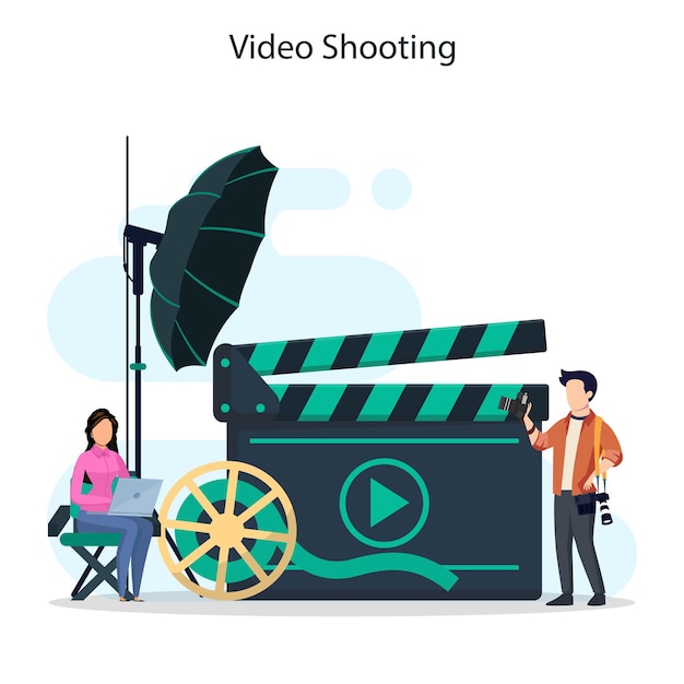 Vector producción de video o vector de videógrafo industria cinematográfica y cinematográfica con equipo especial