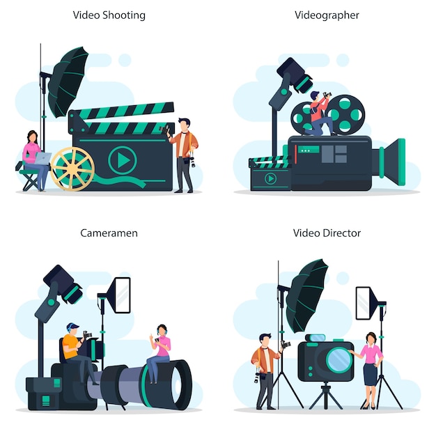 Producción de video o vector de videógrafo Industria cinematográfica y cinematográfica con equipo especial
