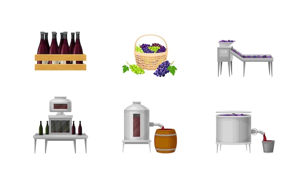 Producción de vino de uva con fermentación alcohólica y vertido en botellas