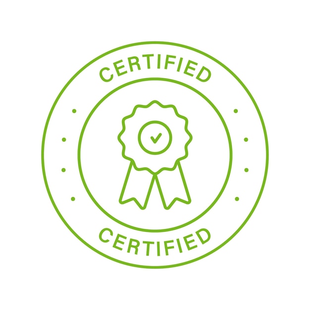 Vector producto certificado línea de calidad sello verde certificado garantía origen esquema adhesivo acreditado