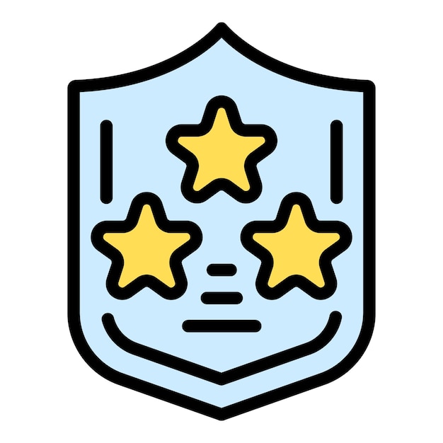 Producto estrella escudo icono contorno vector insignia emblema pegatina cinta color plano