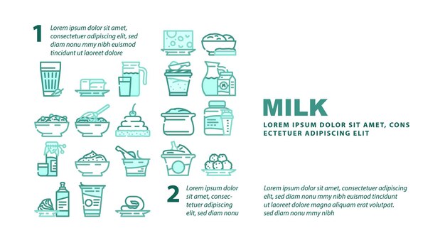 Producto lácteo alimentos lácteos yogur vector de cabecera de aterrizaje