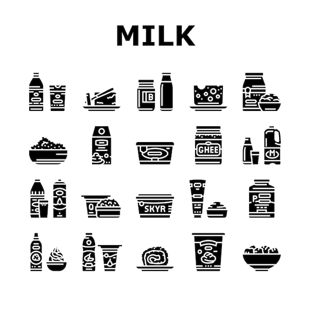 Producto lácteo bebida láctea iconos frescos set vector