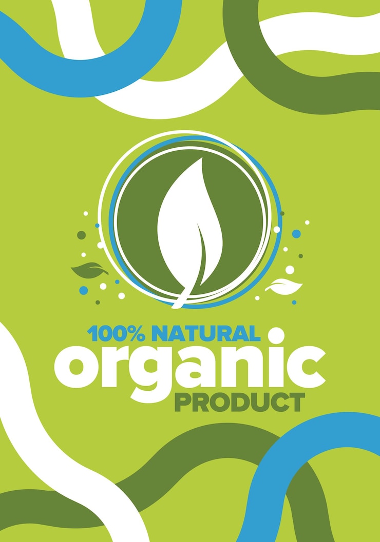 Vector producto orgánico 100 natural y fresco de calidad biológica premium hoja verde ecológica cero residuos