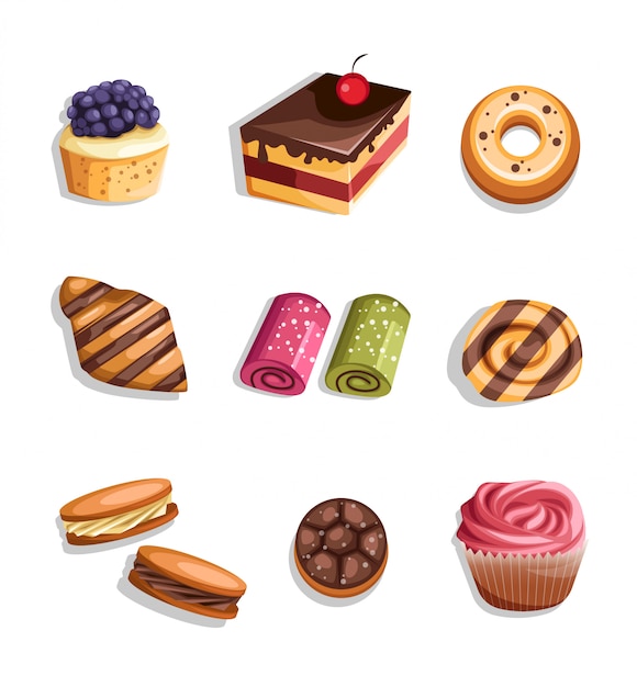 Producto de panadería establece iconos y elementos