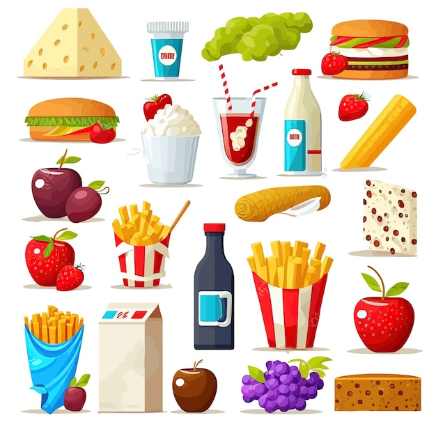 Productos alimenticios para comer aislados en el fondo ilustración vectorial