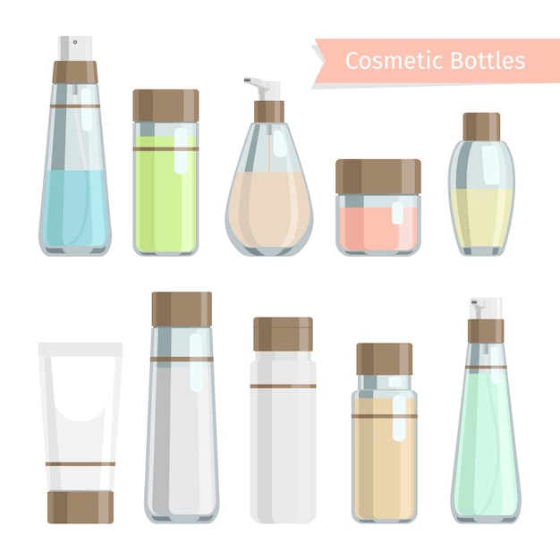 Productos de botellas de cosméticos.