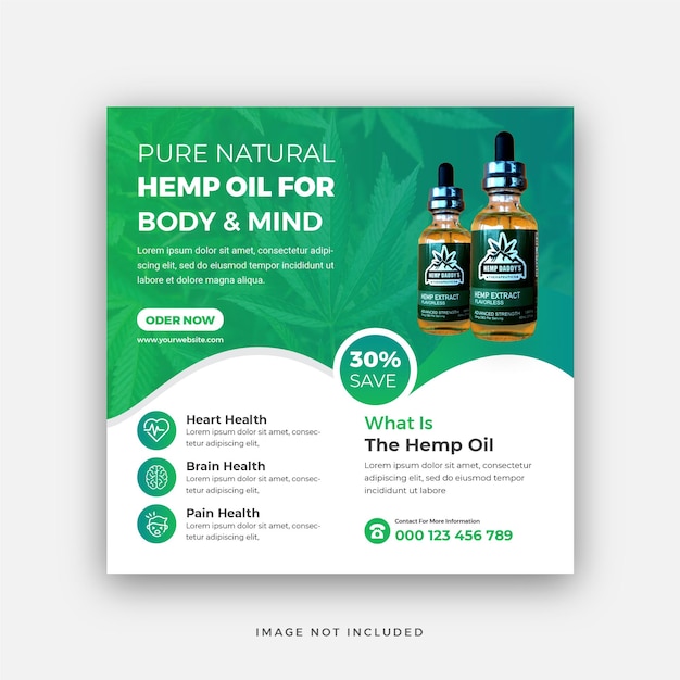 Productos de cáñamo o aceite de cbd diseño de plantilla de banner web para publicación en redes sociales