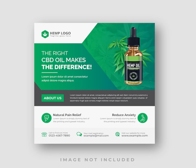 Vector productos de cáñamo o cbd aceite publicación de instagram plantilla de diseño de publicación en redes sociales