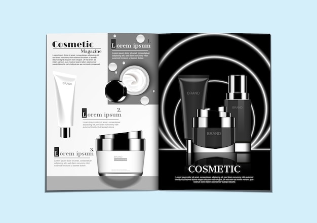 Productos cosméticos en blanco y negro en dos tonos de colores