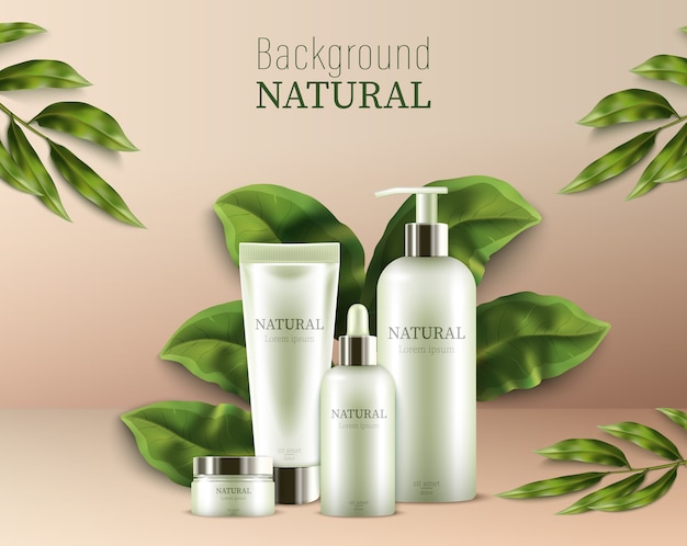 Productos cosméticos naturales de fondo horizontal realista