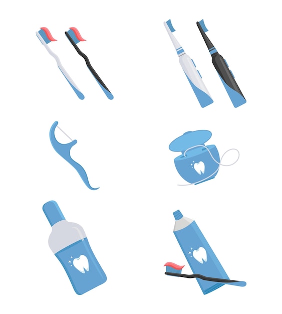 Productos de cuidado dental Ilustración vectorial Conjunto de cuidado dental