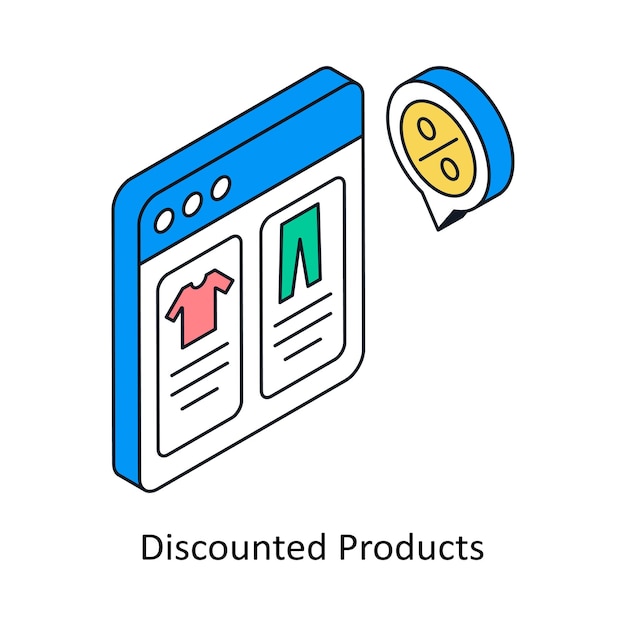 Productos con descuento Icono de estilo isométrico Símbolo en fondo blanco Archivo EPS 10