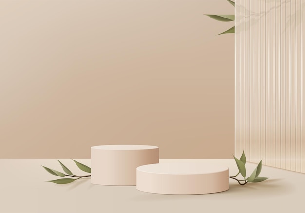 productos de fondo 3d exhiben escena de podio con plataforma geométrica fondo vectorial renderización 3d con soporte de podio para mostrar productos cosméticos vitrina de escenario en pedestal exhibición estudio beige