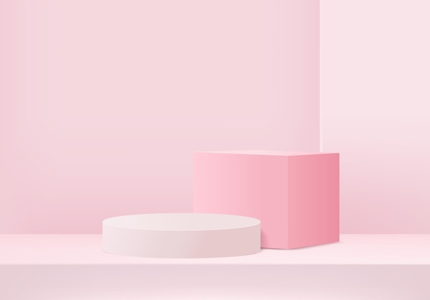 Los productos de fondo 3D muestran una escena de podio con plataforma geométrica. renderizado 3d de fondo con podio. Escaparate de escenario en pedestal display pink studio