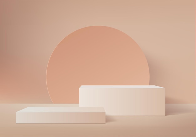 Los productos de fondo 3D muestran una escena de podio con plataforma geométrica. renderizado 3d de fondo con podio. Stand para mostrar productos cosméticos. Escaparate de escenario en pedestal display brown studio