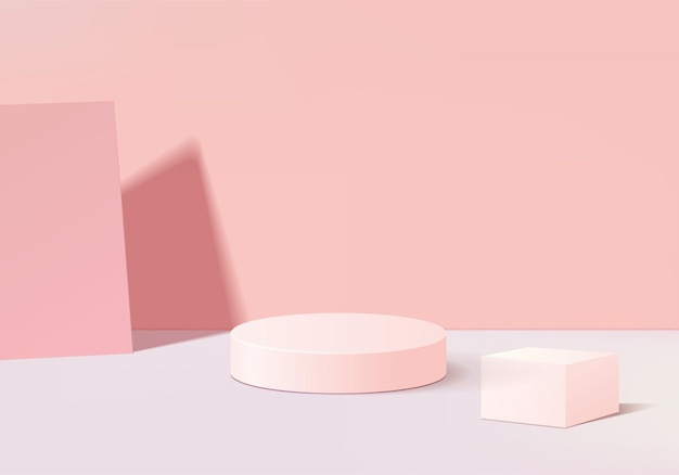 Los productos de fondo muestran una escena de podio con plataforma geométrica. renderizado de fondo con podio. stand para mostrar productos cosméticos. escaparate de escenario en pedestal display pink studio