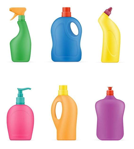 Productos de limpieza para el hogar en una botella de plástico plantilla vacía ilustración vectorial de stock en blanco