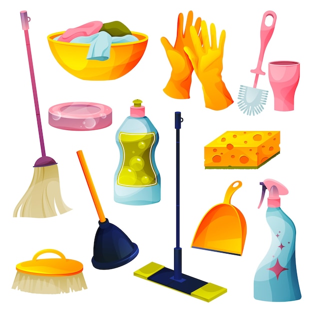 Vector productos de limpieza para el hogar y detergentes domésticos.