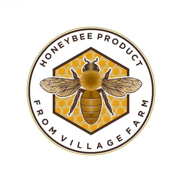 Vector productos de miel o logotipo de granjas de abejas melíferas