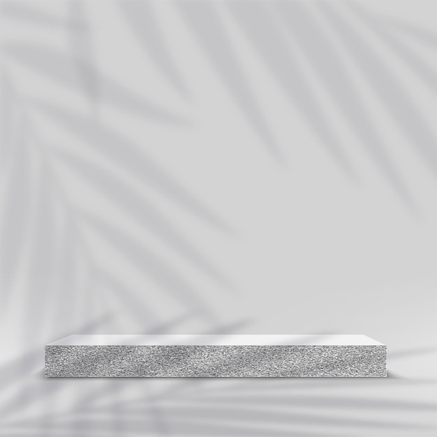Los productos muestran una escena de podio de fondo 3d con una plataforma geométrica de forma blanca de color blanco. Ilustración vectorial.