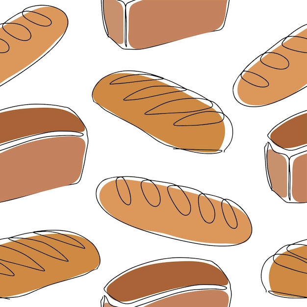 Productos de panadería de patrones sin fisuras al estilo de dibujar una línea continua