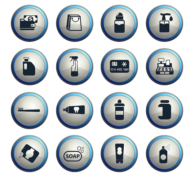 Los productos químicos almacenan iconos vectoriales para diseño web y de interfaz de usuario