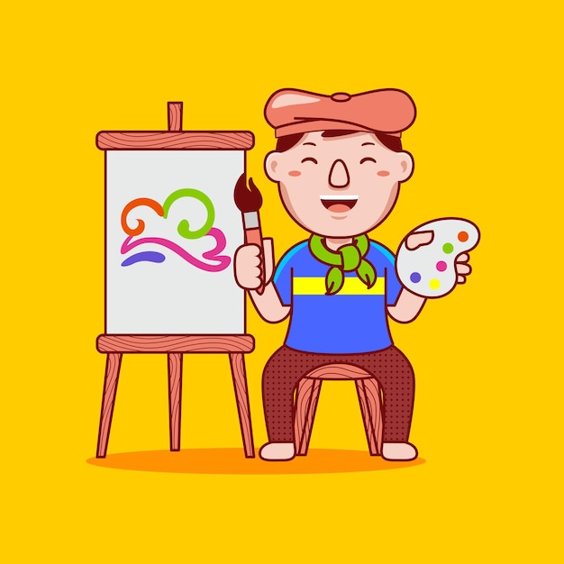 Profesión de artista hombre en estilo de dibujos animados plana
