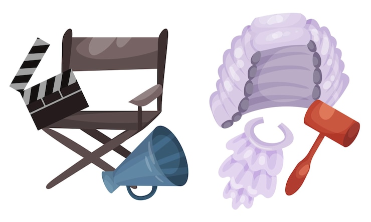 Vector profesión atributos composición con juez y director herramientas conjunto vectorial
