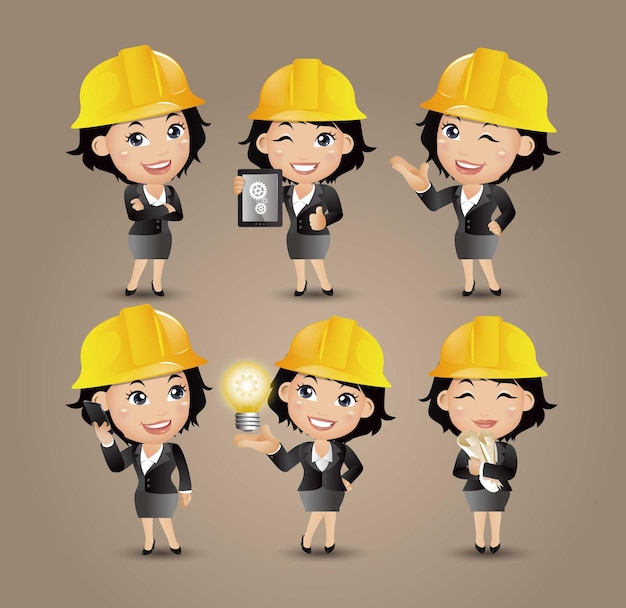 Profesión - constructor. trabajador. ingeniero con diferentes poses.