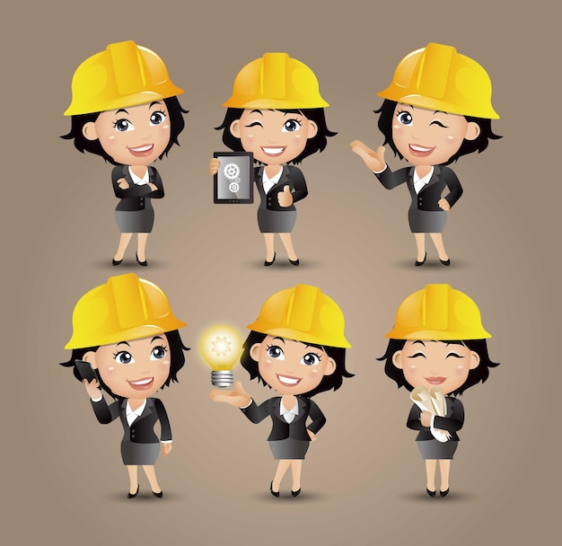 Vector profesión - constructor. trabajador. ingeniero con diferentes poses.