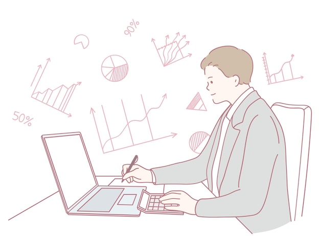 Un profesional hábil realiza el análisis y la visualización de datos mediante el uso eficaz de una computadora portátil
