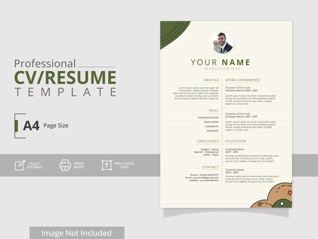 Profesional Limpio Editable Listo para imprimir Moderno Plano Llamativo Diseño de currículum vitae mínimo