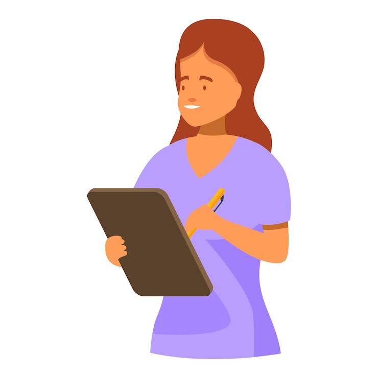 Vector el profesional médico amigable está escribiendo información