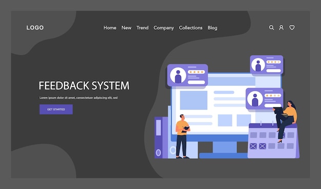 Profesionales del concepto de sistema de retroalimentación que analizan las calificaciones y reseñas de los usuarios en una plataforma digital