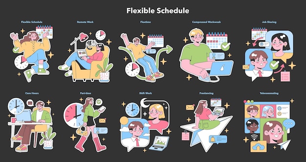 Profesionales con horarios flexibles que disfrutan de rutinas de trabajo variadas trabajo a distancia semana de trabajo comprimida
