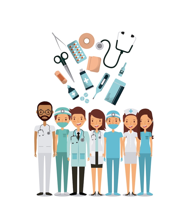 Vector profesionales de la medicina sobre fondo blanco