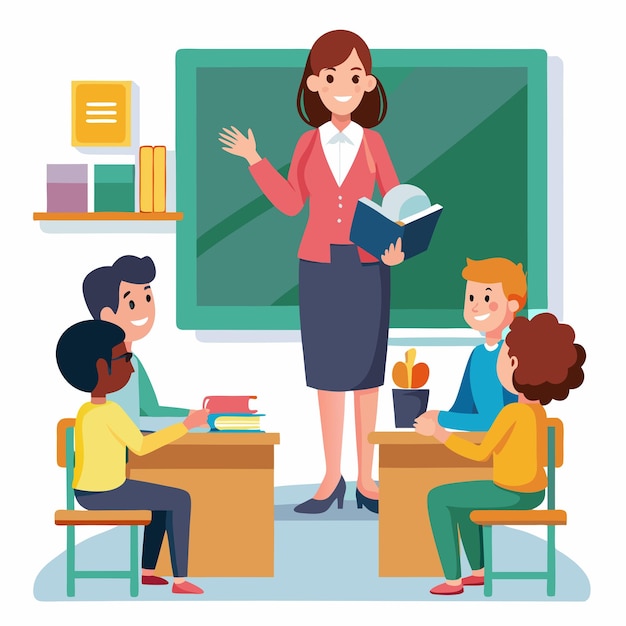 Profesor con diseño vectorial de ilustraciones en el aula