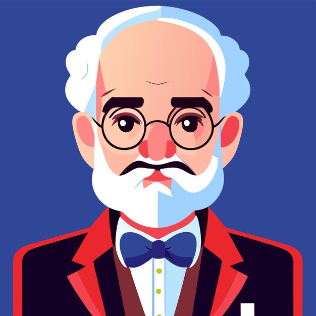 Vector profesor doctor anciano con gafas dibujado a mano dibujos animados pegatina icono concepto aislado ilustración