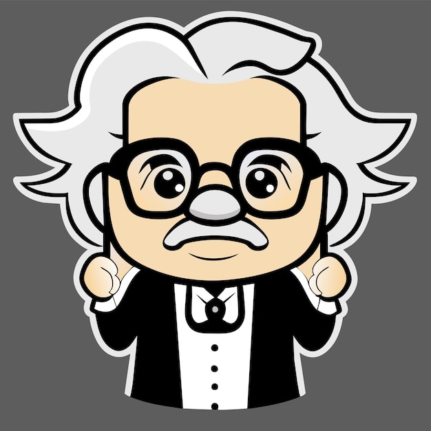 Vector profesor doctor viejo barba dibujado a mano dibujos animados pegatina icono concepto aislado ilustración