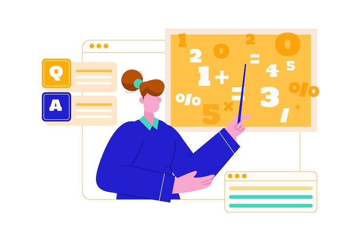 Vector un profesor enseña en línea a través de una ilustración de video.