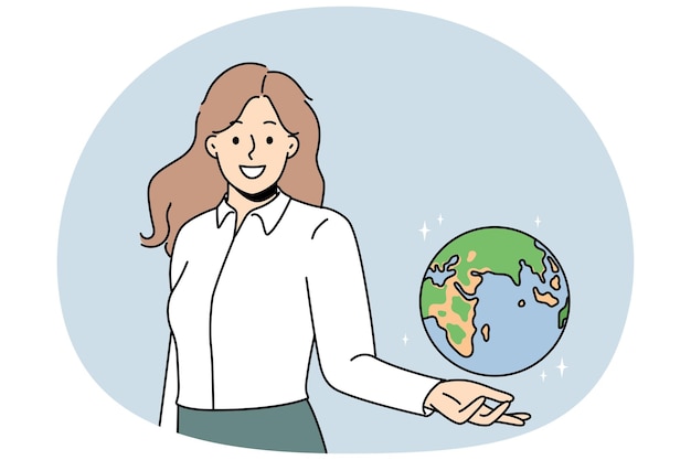 Profesor de geografía sonriente sosteniendo globo