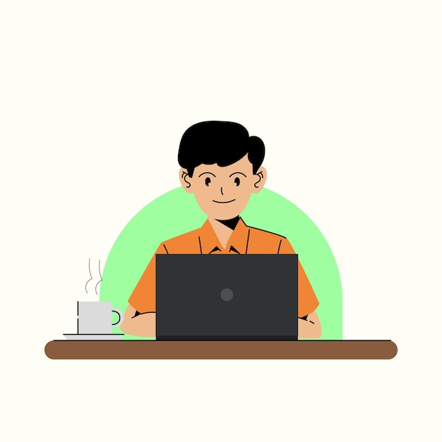 Un profesor haciendo su trabajo en su computadora portátil.