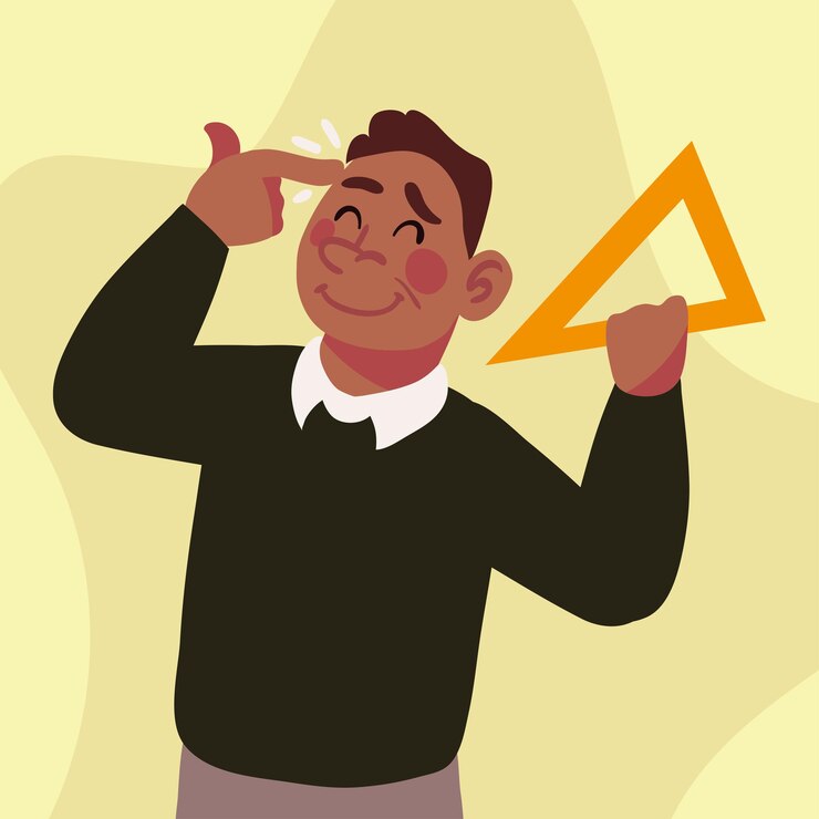 Vector profesor hombre con regla triangular